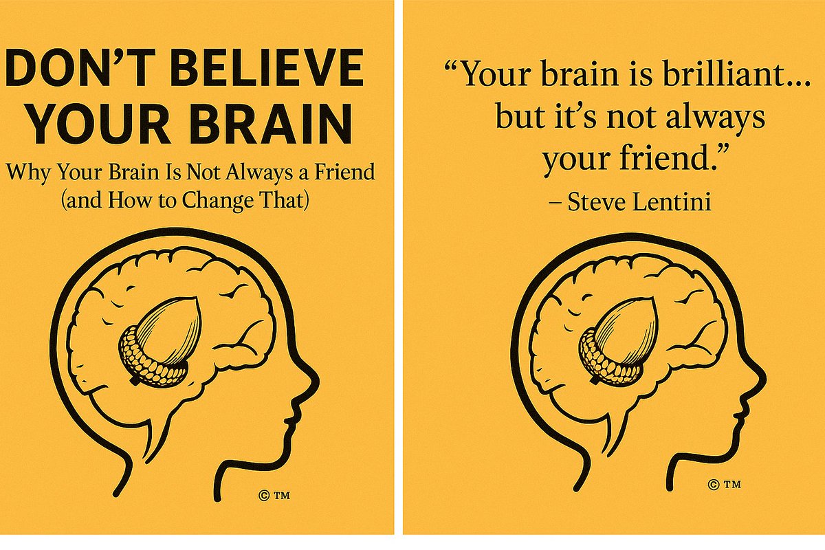 A Peek at my next book...and the sub-title I decided on is "Why Your Brain Is Not Always A Friend &amp; Simple Strategies to Change That." The acorn brain image represents our brain's tendency to default to a small-minded, lower self. It’s designed for safety, not success.
 It avoids