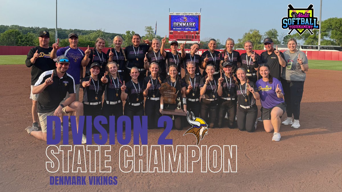 wiaawistate's tweet image. The Denmark Vikings are the 2025 WIAA Division 2 State Softball Champions🏆🏆 #wiaasb #statechamps