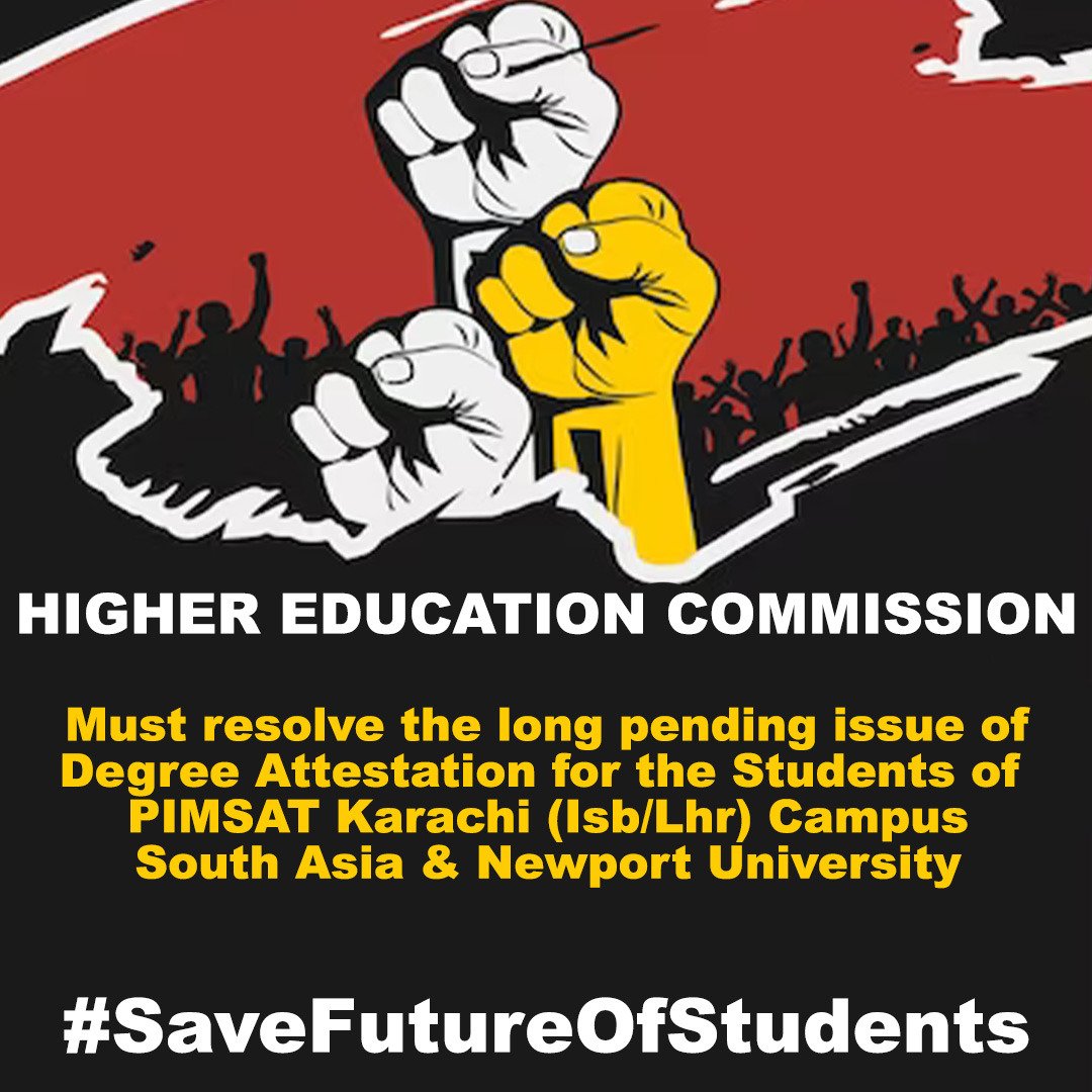 The Ministry of Education, HEC, and relevant bodies are accountable because they allowed these institutions to operate and failed to inform students. Why is this injustice solely burdening the students? #StudentsFutureAtStake
   <a href="/CMShehbaz/">Shehbaz Sharif</a>
<a href="/Conv_KMS/">Dr. Khalid Maqbool Siddiqui</a>
<a href="/bushraanjumbutt/">Senator Bushra Anjum Butt</a>