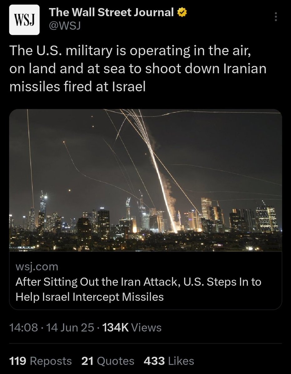 It's funny that the two countries shooting down missiles for Israel, are the countries that have a signet security memorandum with Ukraine, and no one with Israel, and the other one that has a signet with Ukraine is Russia, the one attacking Ukraine and supporting Iran. What a