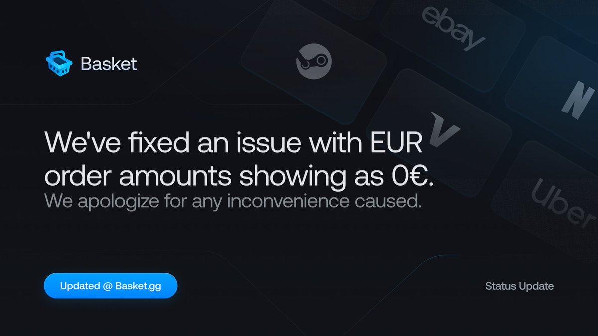 We've fixed an issue with EUR 
order amounts showing as 0€. 
We apologize for any inconvenience caused.
