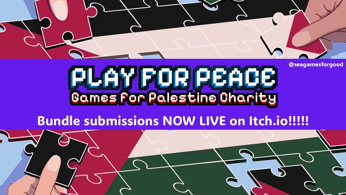 The Play for Peace: Games for Palestine Charity drive is now live!!! Thank you everyone for the support. Now's the time for us to come together as a village that helps❤️

Link below to submit your games to a charity bundle for a GOOD cause 🇵🇸

⬇️⬇️⬇️
itch.io/jam/games-for-…