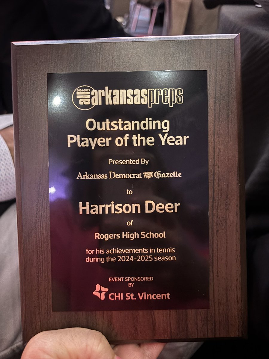 Congratulations to Rogers High School #1 tennis player, Harrison Deer, for being awarded The Arkansas Prep Outstanding Player of the Year!