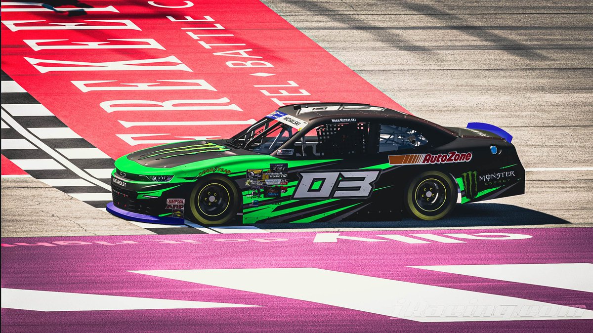 SNRLeague's tweet image. Noah Michalski wins at @MISpeedway in the @SNRLeague Challenger Series Live on @VSPEEDSim!  His 4th win of the season! 🏆