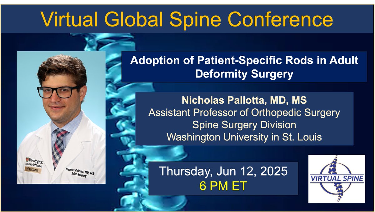 Virtual Global Spine Conference (@virtualspine) on Twitter photo 🎬NEW on our <a href="/virtualspine/">Virtual Global Spine Conference</a> #YouTube channel!
Dr. Nicholas Pallotta explores the revolutionary use of Patient-Specific Rods in adult deformity surgery. This is essential viewing for those interested in advancements in spine surgery.
Watch now: youtube.com/watch?v=_sNuvr… #SpineSurgery 🎬NEW on our <a href="/virtualspine/">Virtual Global Spine Conference</a> #YouTube channel!
Dr. Nicholas Pallotta explores the revolutionary use of Patient-Specific Rods in adult deformity surgery. This is essential viewing for those interested in advancements in spine surgery.
Watch now: youtube.com/watch?v=_sNuvr… #SpineSurgery