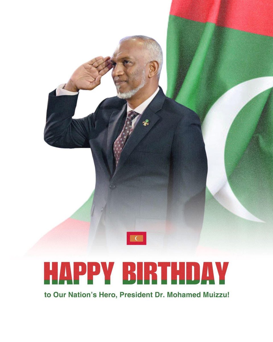 Aishath Shajan (@shajanaishath) on Twitter photo Happy Birthday to Our Nation’s Hero, President Dr. Mohamed Muizzu! 🇲🇻
May Almighty Allah bless you with continued wisdom, strength, and good health as you guide our beloved country toward a brighter future.
<a href="/MMuizzu/">Dr Mohamed Muizzu</a> Happy Birthday to Our Nation’s Hero, President Dr. Mohamed Muizzu! 🇲🇻
May Almighty Allah bless you with continued wisdom, strength, and good health as you guide our beloved country toward a brighter future.
<a href="/MMuizzu/">Dr Mohamed Muizzu</a>