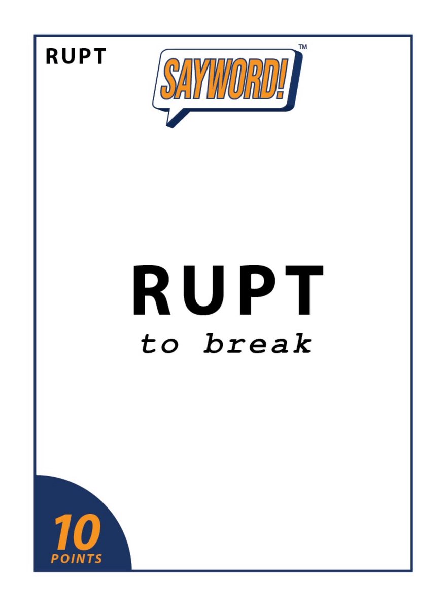 saywordgame's tweet image. 1) Comment with a word containing “RUPT” meaning “BREAK”. No Repeats!
2) Tag the next player. No tag-backs!
3) For a chance to win a free copy of SAYWORD! , like, follow, & repost (not quote)! (Previous winners also eligible) #giveaway #clearthelist #gamenight #wordgame…