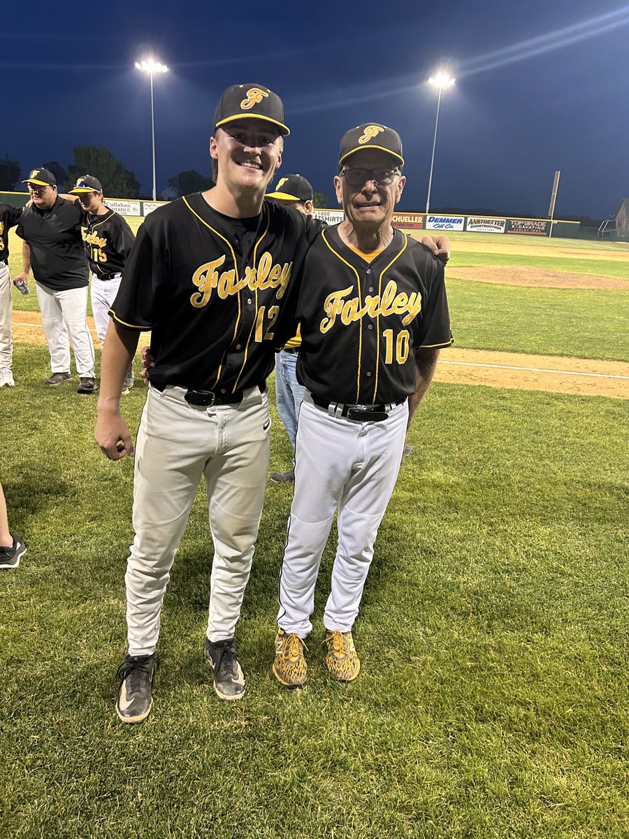 Farley tourney MVP Luke Scherrman and his grandfather, winning manager Paul Scherrman. Luke was 3-0 as a pitcher.