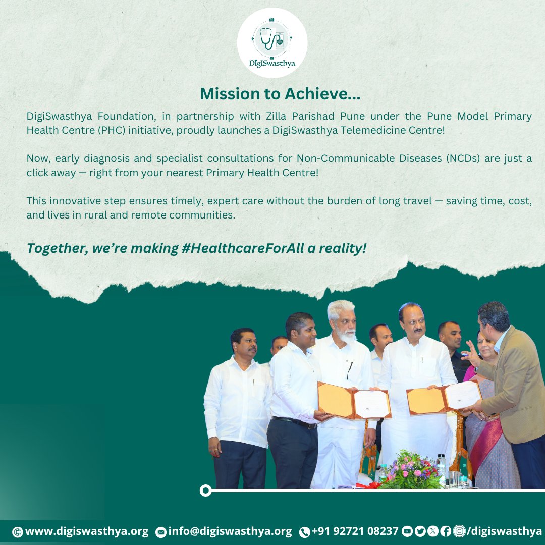 DigiSwasthya Foundation (@digiswasthya) on Twitter photo DigiSwasthya Foundation, in partnership with Zilla Parishad Pune under the Pune Model Primary Health Centre (PHC) initiative, proudly launches a DigiSwasthya Telemedicine Centre!
Together, we’re making #HealthcareForAll a reality! 💙
#Telemedicine #DigitalHealth #ruralhealth #ncd DigiSwasthya Foundation, in partnership with Zilla Parishad Pune under the Pune Model Primary Health Centre (PHC) initiative, proudly launches a DigiSwasthya Telemedicine Centre!
Together, we’re making #HealthcareForAll a reality! 💙
#Telemedicine #DigitalHealth #ruralhealth #ncd