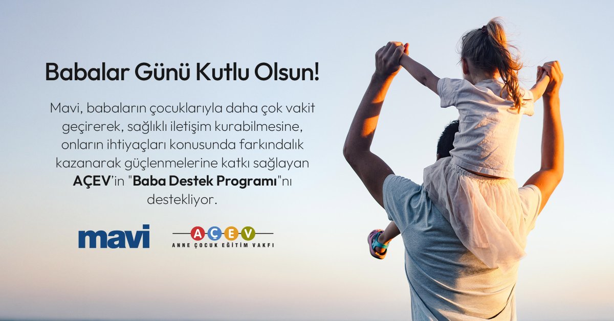 Babalar Günü kutlu olsun!

Mavi, babaların çocuklarıyla daha çok vakit geçirerek, sağlıklı iletişim kurabilmesine, onların ihtiyaçları konusunda farkındalık kazanarak güçlenmelerine katkı sağlayan <a href="/ACEVKurumsal/">AÇEV</a>'in "Baba Destek Programı"na verdiği desteği bu Babalar Günü’nde de