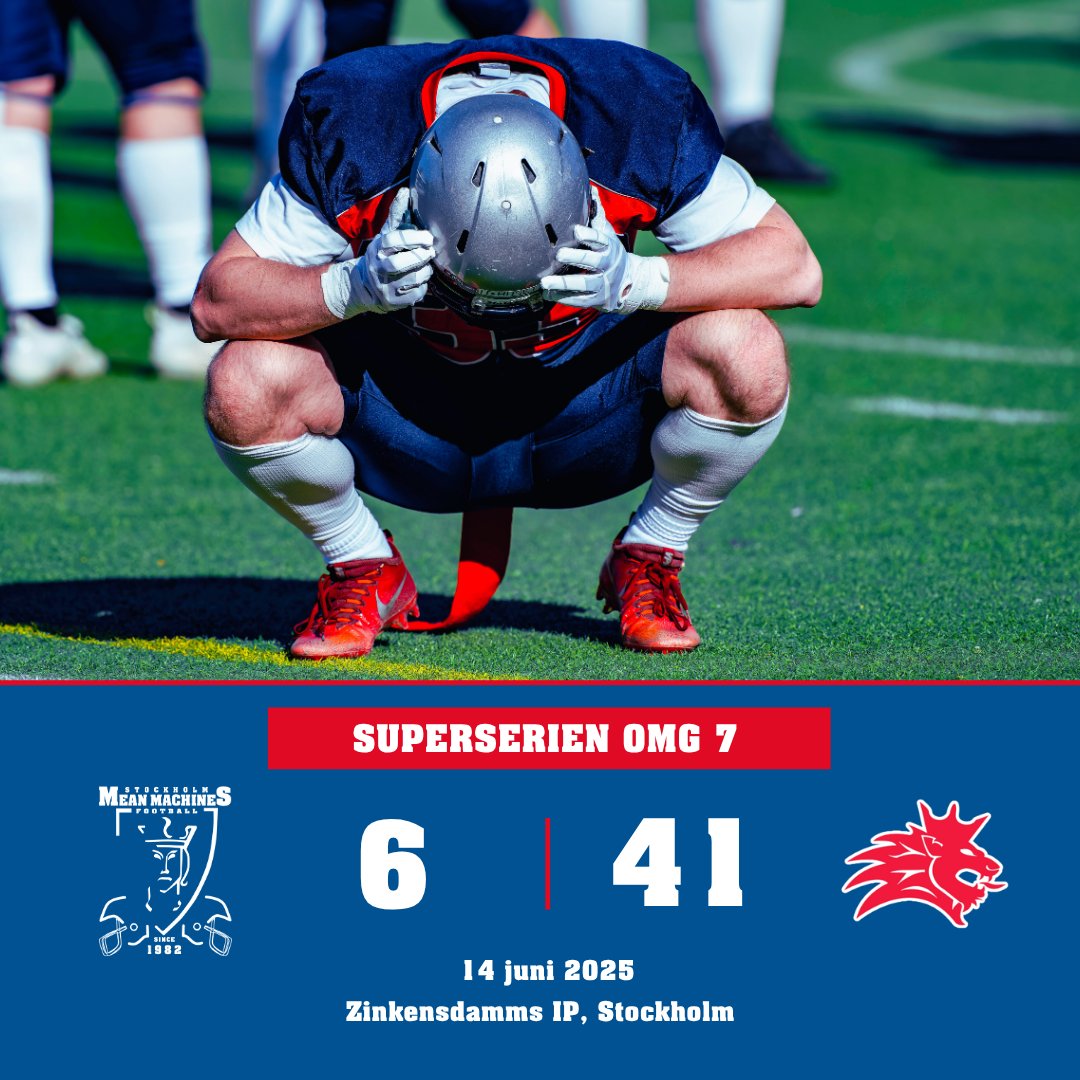 Tungt på Zinken. Som tur är finns det chans till revansch, och en möjlighet att avsluta säsongen på rätt sätt, i seriespelets avslutade match på Tyresövallen den 28 juni. #GoSMM #StockholmMeanMachines #amerikanskfotboll