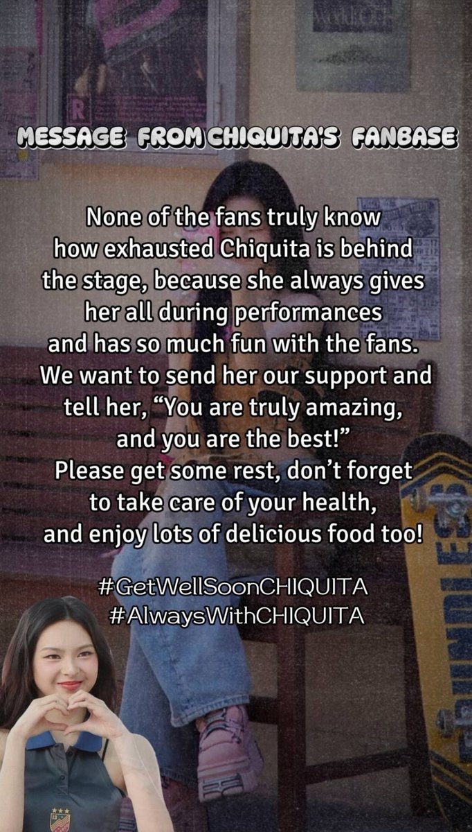 CHIQUITABASE's tweet photo. Lets send fan letter to encourage Chiquita,wish her always healthy and tell her

“ You are truly amazing , and you are the best ! ” 

Please take good care of her, 
@ygent_official
 
@YGBABYMONSTER_

WE LOVE YOU CHIQUITA 
#GetWellSoonCHIQUITA #AlwaysWithCHIQUITA
#CHIQUITA https://t.co/aFvYNafhOZ