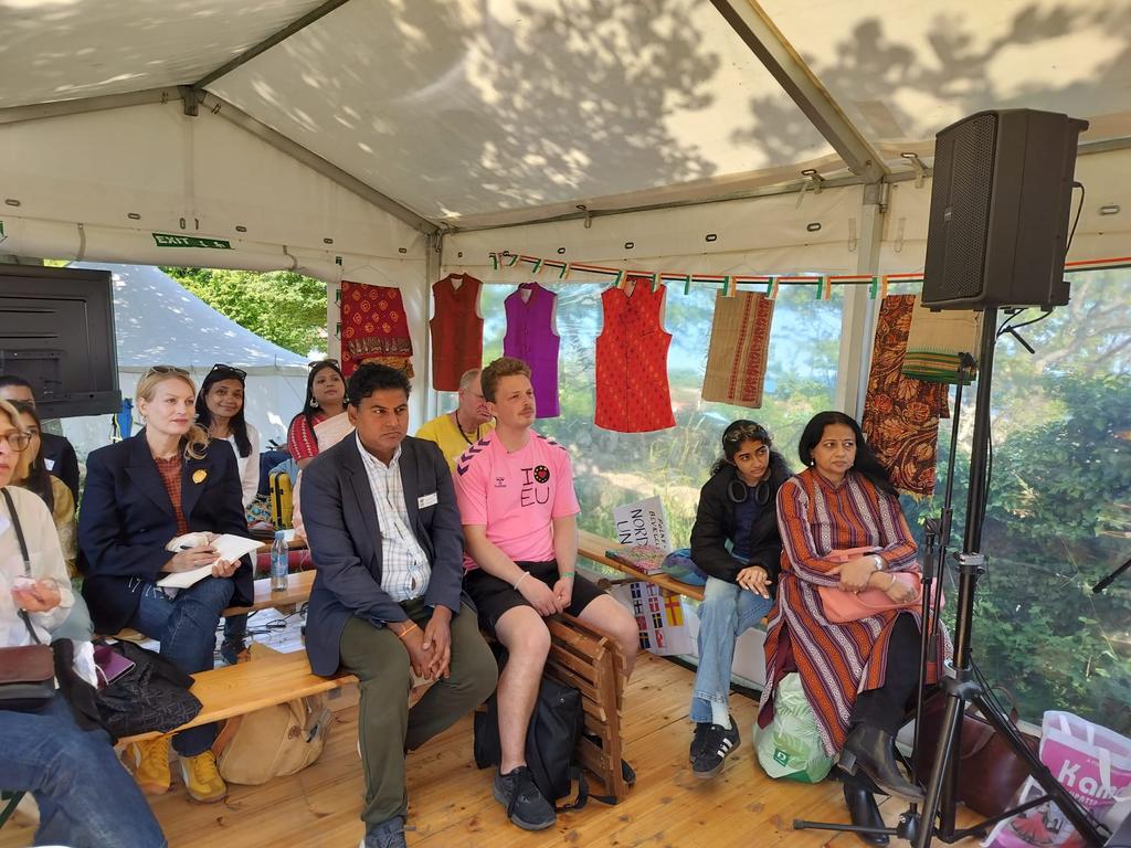 IndiainDenmark's tweet image. A panel discussion on India &amp;amp; Nordic growing business ties in an uncertain economic landscape was organized in the Embassy tent at #Folkemodet with the panelists Amb @ManishPrabhat06, Thomas Sehested, Next Step India #NSI and Mads Schlosser, Director #IDCC and Counsellor
