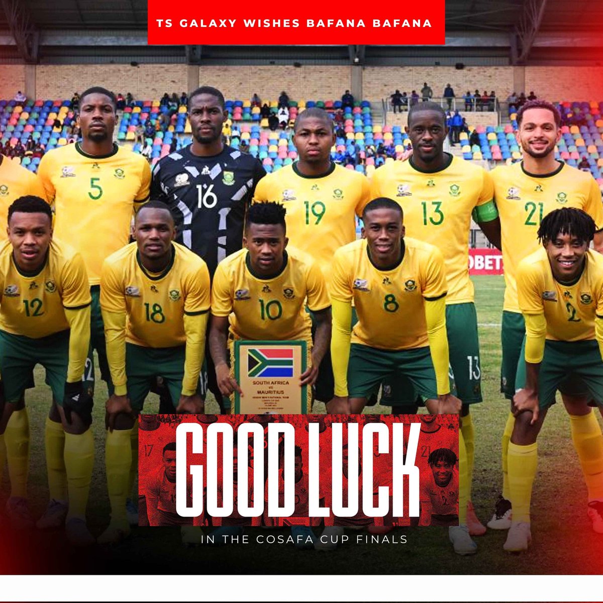 TSGALAXYFC's tweet image. Good luck to South Africa as they chase glory in the COSAFA Cup final today โ bring it home, boys! ๐ฟ๐ฆ๐
@aQuelle @aQuelleViV
#Siyadumuza
#TheRockets
#TSG
