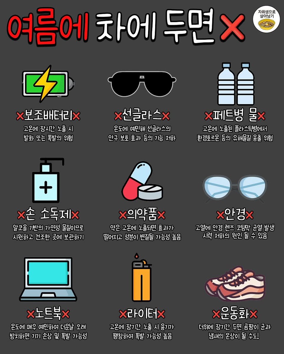 여름에 차에 두면 안되는 것들