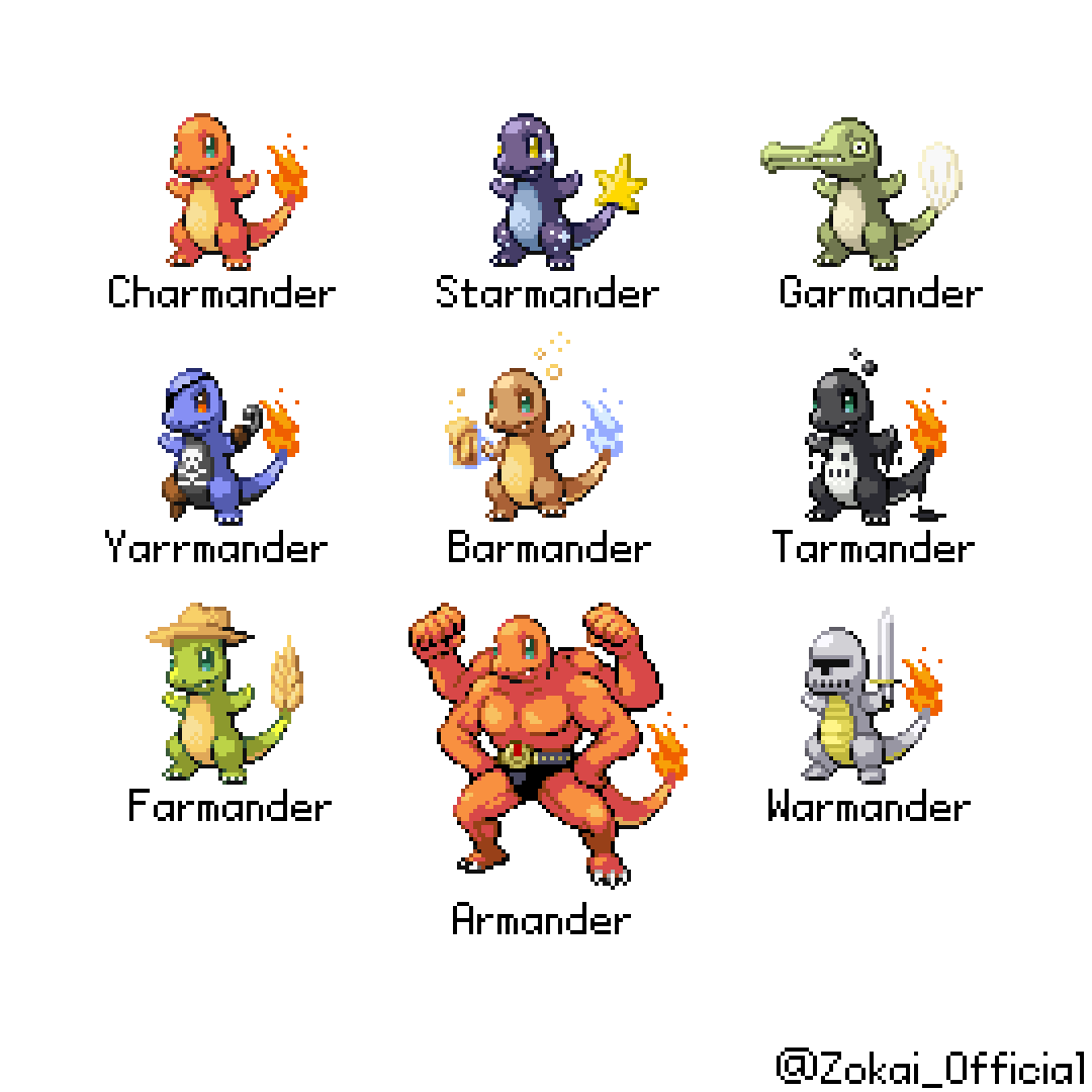 ZokaiOfficial's tweet image. Charmander variants!

#Pokemon #PixelArt #Charmander