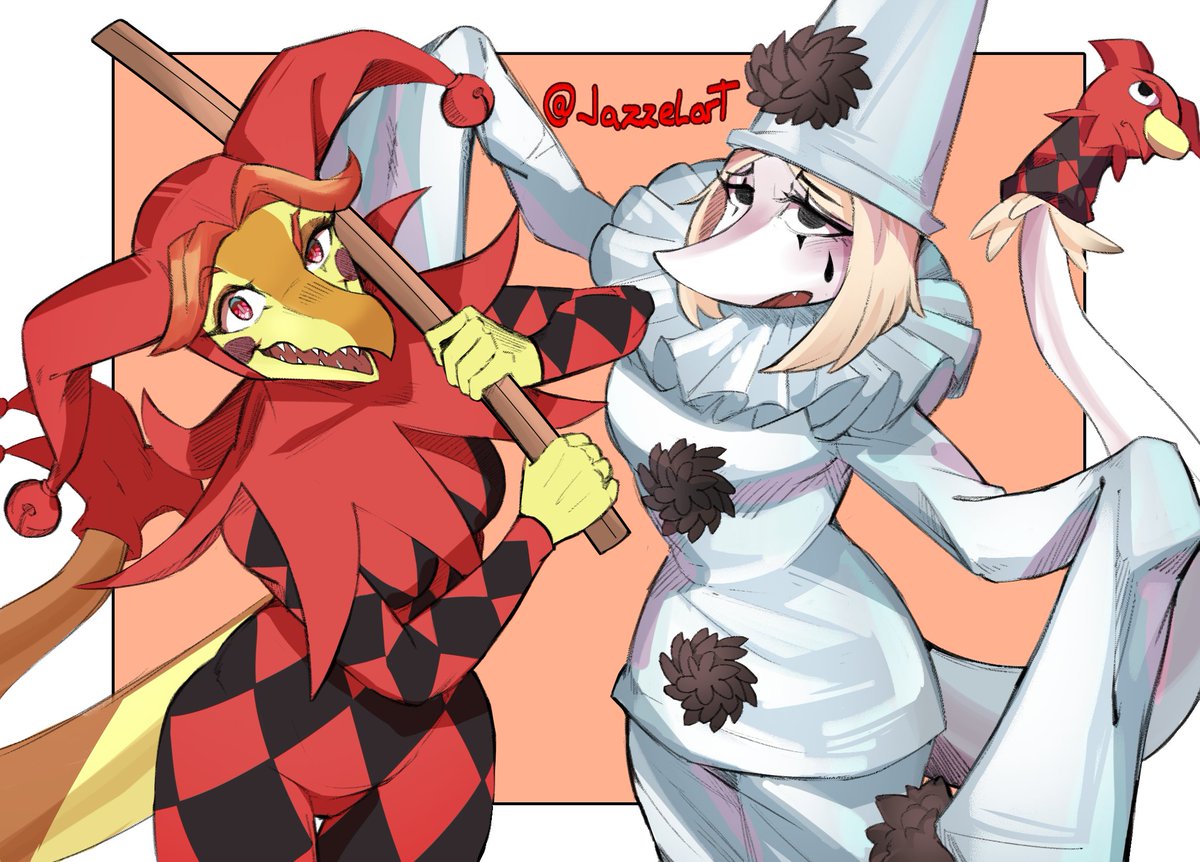 harlequin and pierrot 
#Snootgame #Snootgameart #harlequin #pierrot #scalie #furryart