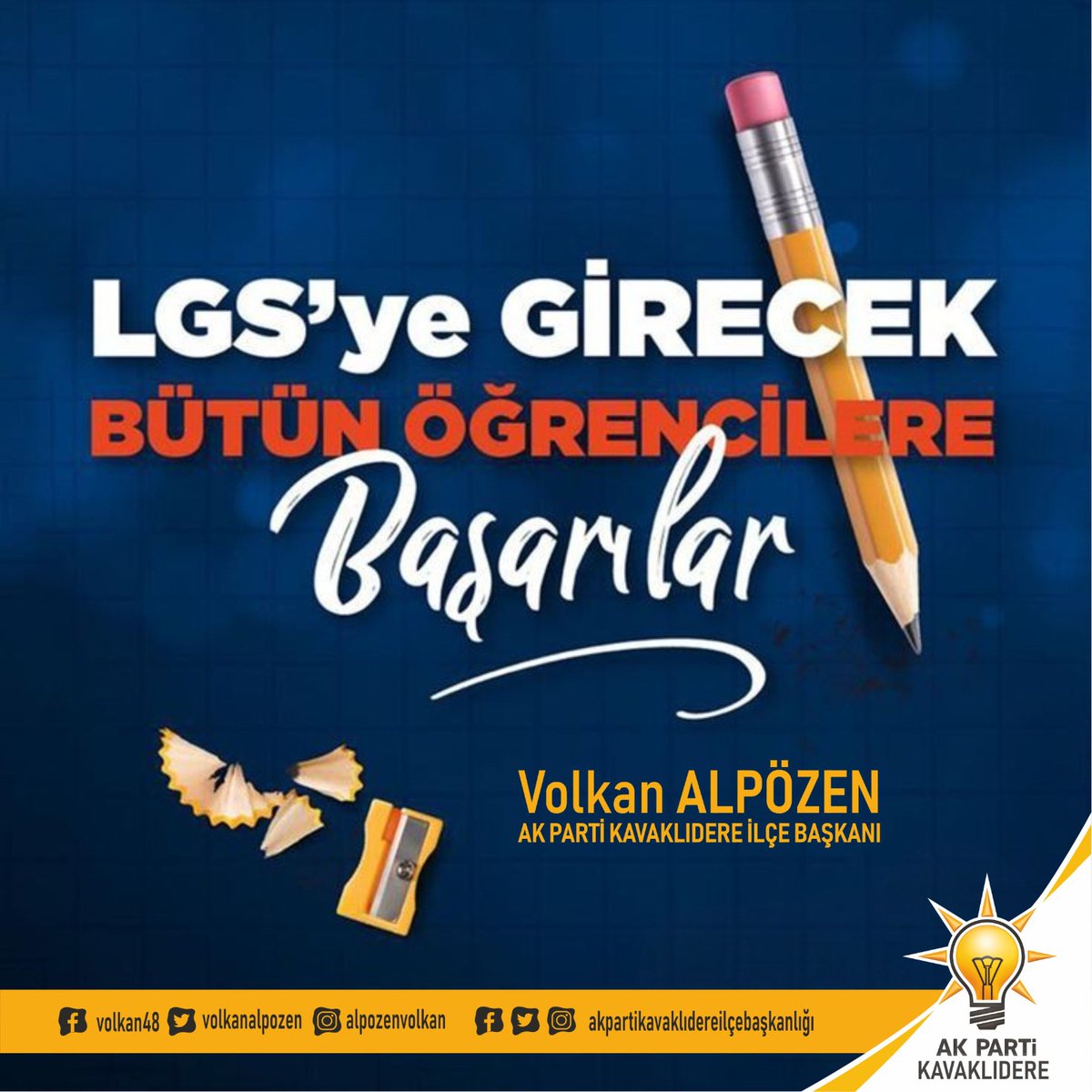 Ak Parti Kavaklıdere 🇹🇷 (@akkavaklidere) on Twitter photo Liselere Giriş Sınavı LGS’ye girecek Tüm öğrencilere başarılar diliyoruz.
<a href="/volkanalpozen/">Volkan Alpözen</a>
Ak Parti Kavaklıdere İlçe Başkanı Liselere Giriş Sınavı LGS’ye girecek Tüm öğrencilere başarılar diliyoruz.
<a href="/volkanalpozen/">Volkan Alpözen</a>
Ak Parti Kavaklıdere İlçe Başkanı