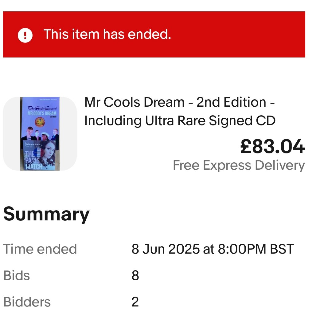 Someone made £83 this week (£70 profit) on  Mr. Cool's Dream and it was not mint. Hold onto your book &amp; free signed CD as that £83 will vanish on pizza and wine, and what do you do then when u wanna listen to the Paris Match which isn't digitally available  #thestylecouncil