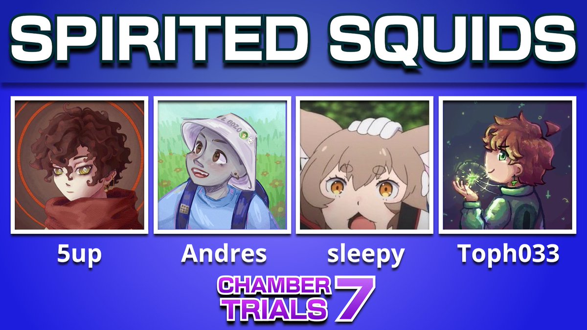 ChamberTrialsMC's tweet image. Announcing the Spirited Squids!
@5uppps @OGQndres @sleepy @Toph033
Kaos' favorite team will be competing in Chamber Trials 7 on Sunday, June 29 @ 2PM EST