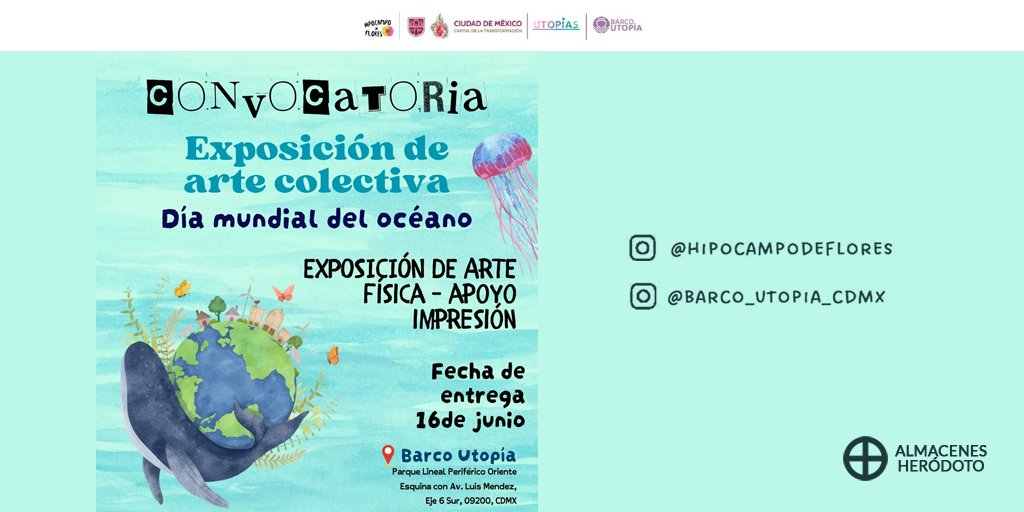 Si produces obra de arte inspirada en el océano tienes una oportunidad para exhibirla en el #CampoDeFlores en #BarcoUtopía. Tienes hasta el 16 de junio. ¿Qué esperas?