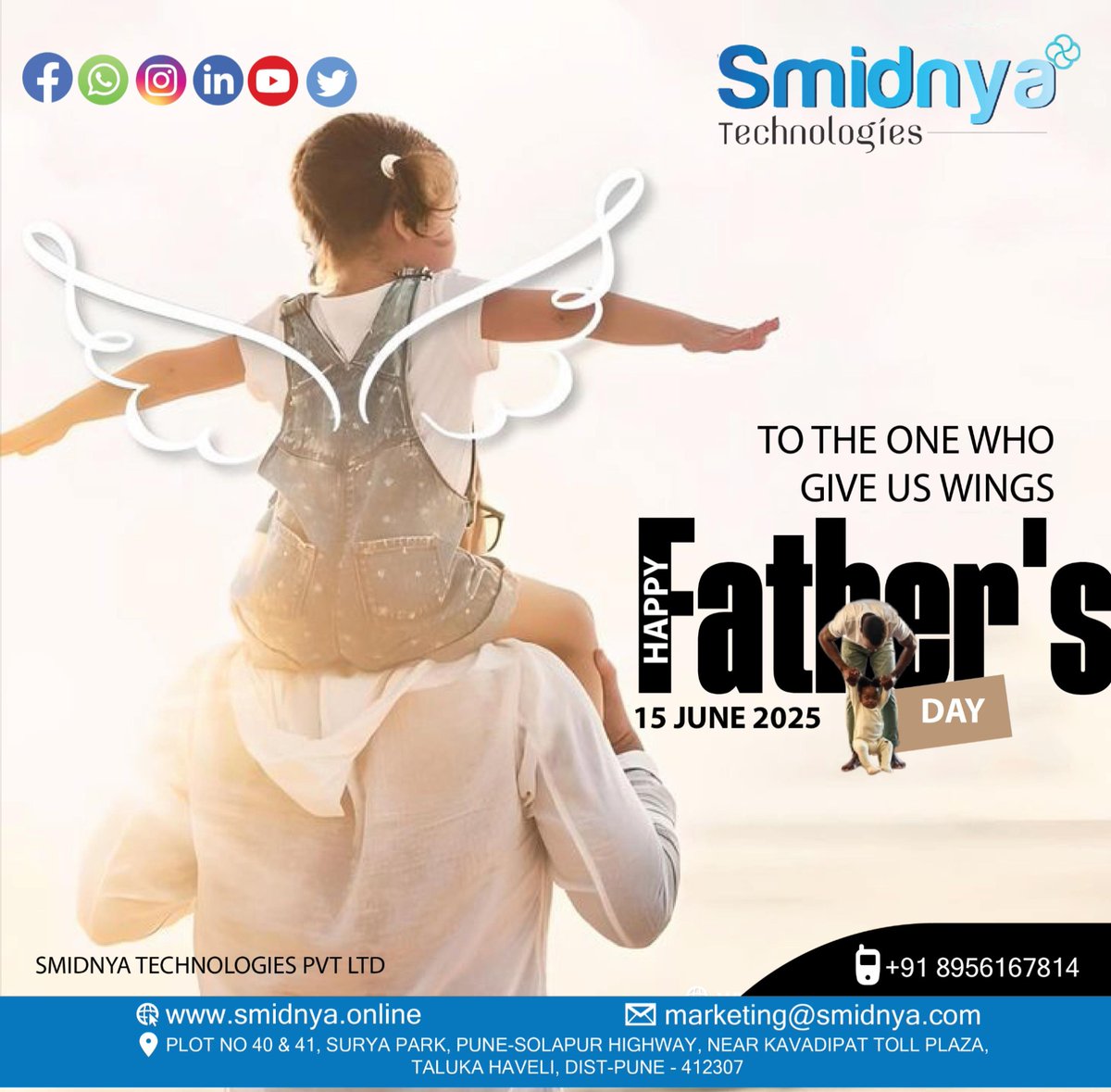 Smidnya11's tweet image. To the one who gives us wings to dream, build, and soar—Happy Father’s Day from all of us at Smidnya Technologies!  Here&apos;s to the guiding lights who inspire innovation every day.
 #FathersDay #SmidnyaTech