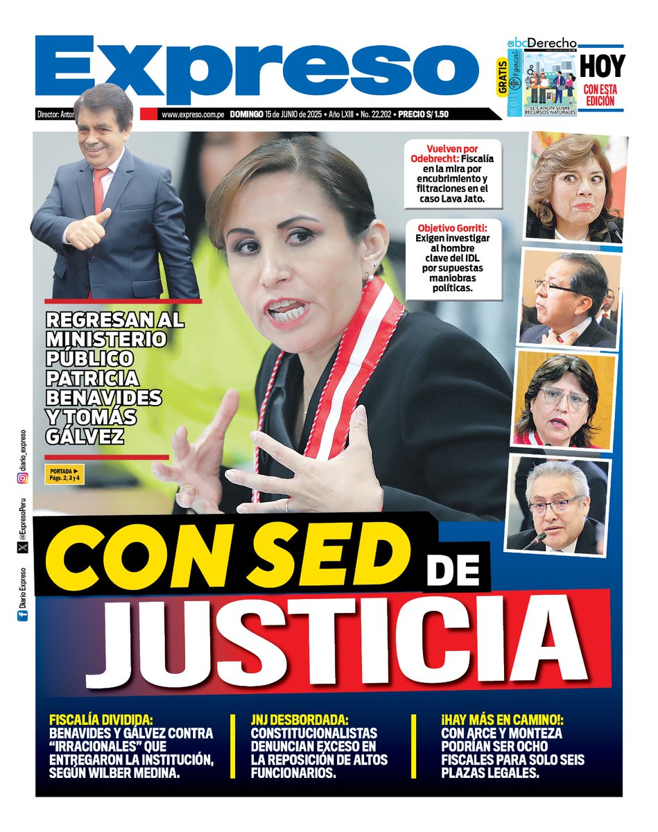ExpresoPeru's tweet photo. 🗞 ¡Aquí la portada del Diario Expreso para este domingo 15 de junio de 2025!

📲 Visita nuestra web: https://t.co/fjIxdl8VUm https://t.co/rhif4MFh94