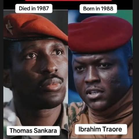 In 1987,they killed Thomas Sankara..at 38yrs.
In 1988 Abraham Traore was born, he's 37yrs.
Sankara seized power at 33 years, and Traore at 34years..both at the same rank....
Is Traore a reincarnation of Sankara?
Did Sankara come back to finish what he