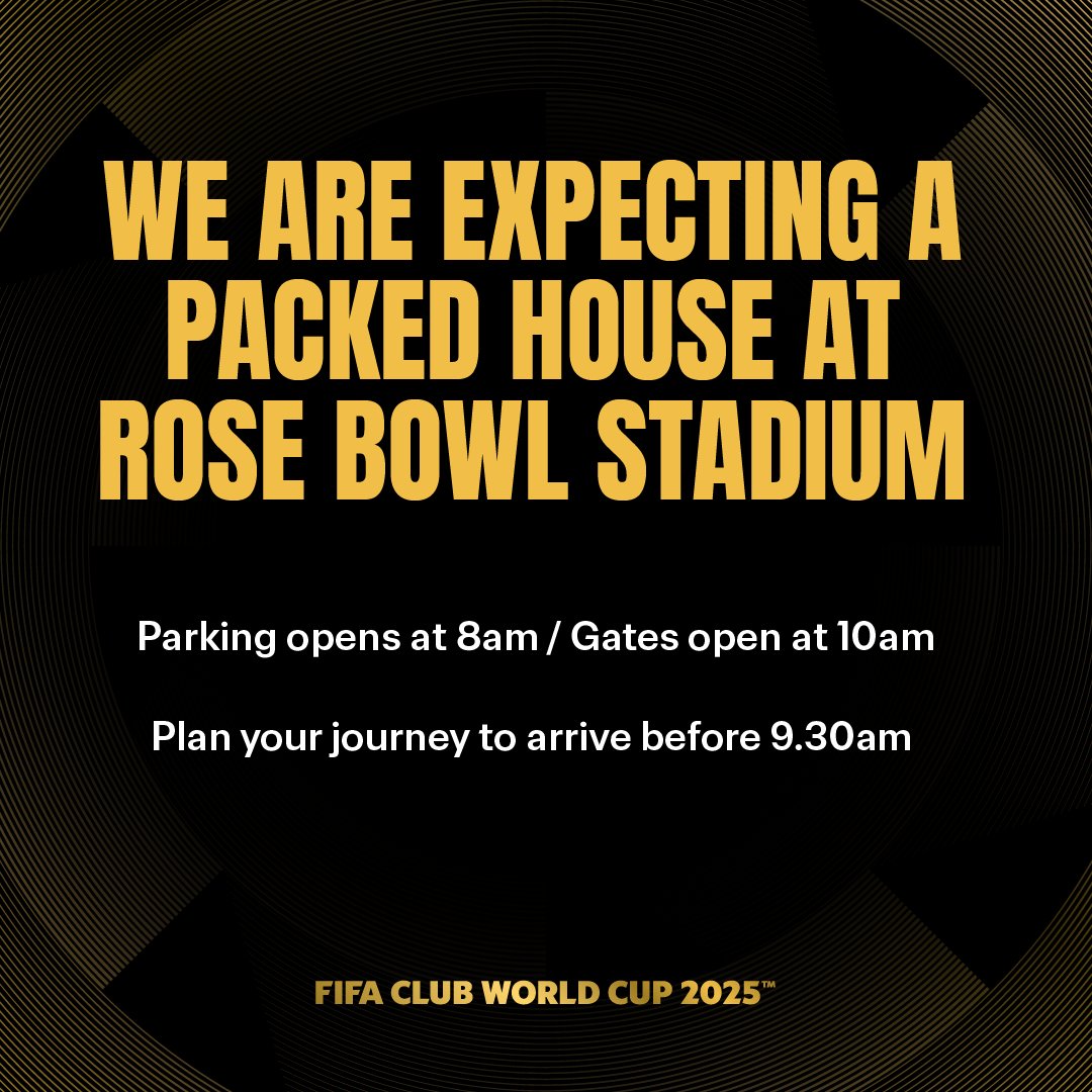 Rose Bowl Stadium (@rosebowlstadium) on Twitter photo Make the most of your <a href="/FIFACWC/">FIFA Club World Cup</a> experience at America's Stadium and ARRIVE EARLY! ⚽️🌹
For all match day details, visit rosebowlstadium.com/events/details…
#FIFACWC #RoseBowlStadium Make the most of your <a href="/FIFACWC/">FIFA Club World Cup</a> experience at America's Stadium and ARRIVE EARLY! ⚽️🌹
For all match day details, visit rosebowlstadium.com/events/details…
#FIFACWC #RoseBowlStadium