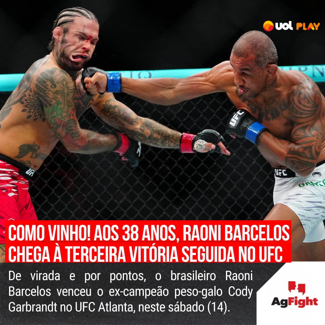 AgFight's tweet photo. IDADE É SÓ UM NÚMERO!
Grande apresentação do Raoni Barcelos diante de um adversário de respeito. Até onde pode chegar o quase quarentão brasileiro? #UFCAtlanta #RaoniBarcelos #CodyGarbrandt https://t.co/m1xgUBLOMY