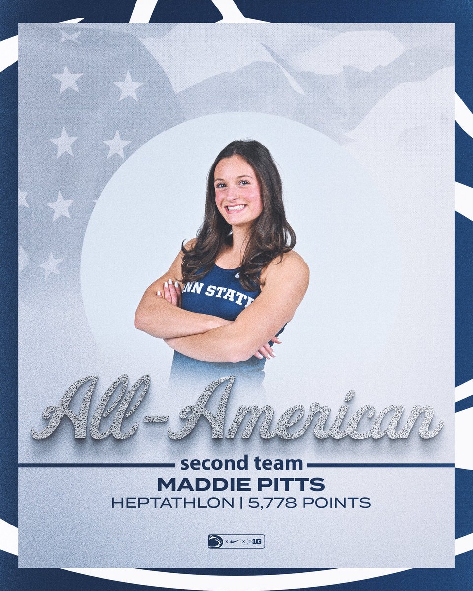 PennStateTFXC's tweet image. ALL-AMERICA HONORS 🇺🇸

Maddie Pitts collects her the second All-America honor of her career, compiling 5,778 points in the heptathlon that also ranks No. 3 all-time in program history! 

#WeAre | #PSUTF | #ncaatfchampionships