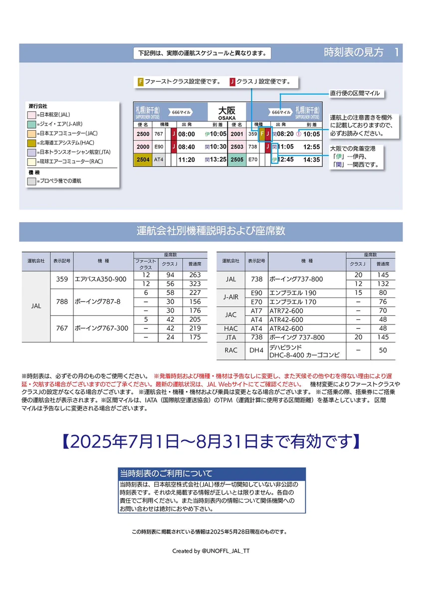 非公式＊ JAL国内線時刻表 a X: 