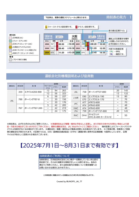 非公式＊ JAL国内線時刻表 on X: 