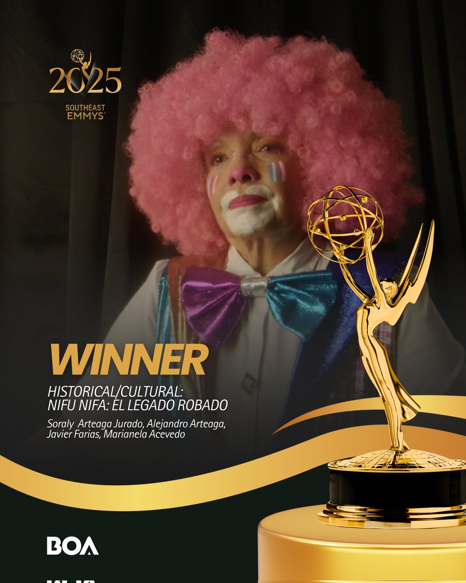 nifunifaoficial's tweet photo. ¡Estamos muy felices de compartir que hemos ganado el premio Emmy Awards 2025 @SoutheastEMMY 🏆 en la categoría Historical/Cultural con nuestro documental Nifu Nifa: El Legado Robado 🎬✨! @productionsBoa #EmmySE https://t.co/dBFmhBkQRK