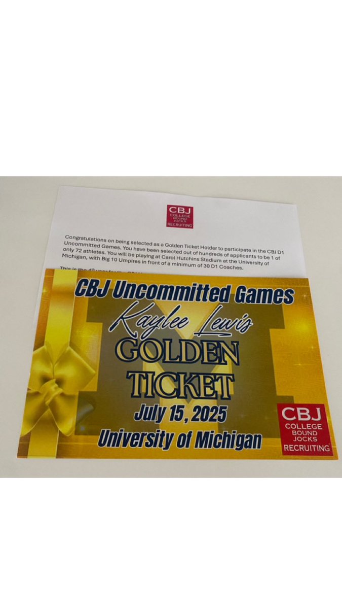 Kaylee Lewis 2027 (@kayleelewis27) on Twitter photo I’m so blessed to have received a Golden Ticket and be selected as 1 of 72 athletes to compete in the <a href="/CollegeBDJocks/">College Bound Jocks</a> D1 Uncommitted Games and play at the <a href="/umichsoftball/">Michigan Softball</a> field!!
Thank you so much CBJ for this opportunity!
<a href="/AM_Academy_ST/">AM_Academy_NST</a> I’m so blessed to have received a Golden Ticket and be selected as 1 of 72 athletes to compete in the <a href="/CollegeBDJocks/">College Bound Jocks</a> D1 Uncommitted Games and play at the <a href="/umichsoftball/">Michigan Softball</a> field!!
Thank you so much CBJ for this opportunity!
<a href="/AM_Academy_ST/">AM_Academy_NST</a>