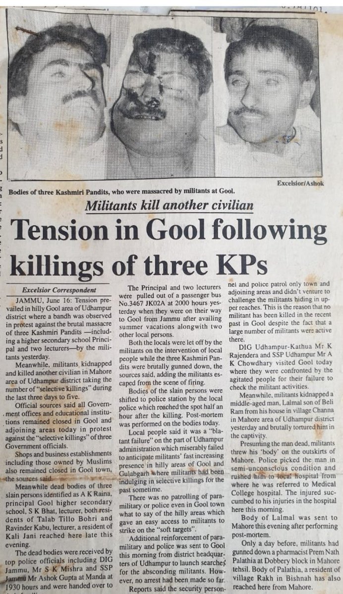 15th June 1997, The darkest day of our life.
Remembering the martydom of my father (Shri.Ashok Kumar Raina) Who was a victim of target killing along with 2 of his Kashmiri Hindu Colleagues ( Shri. Ravindra Kabu, Shri. Sushil Bhat). 
They were killed only because they were