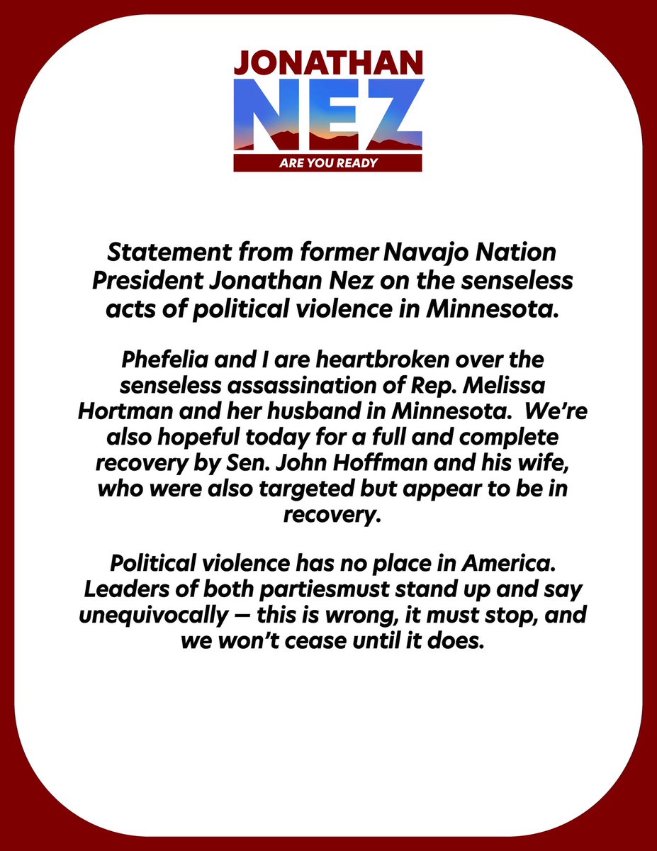 FormerPrezNez's tweet image. My statement on the tragic and unnecessary violence that occurred in Minnesota.