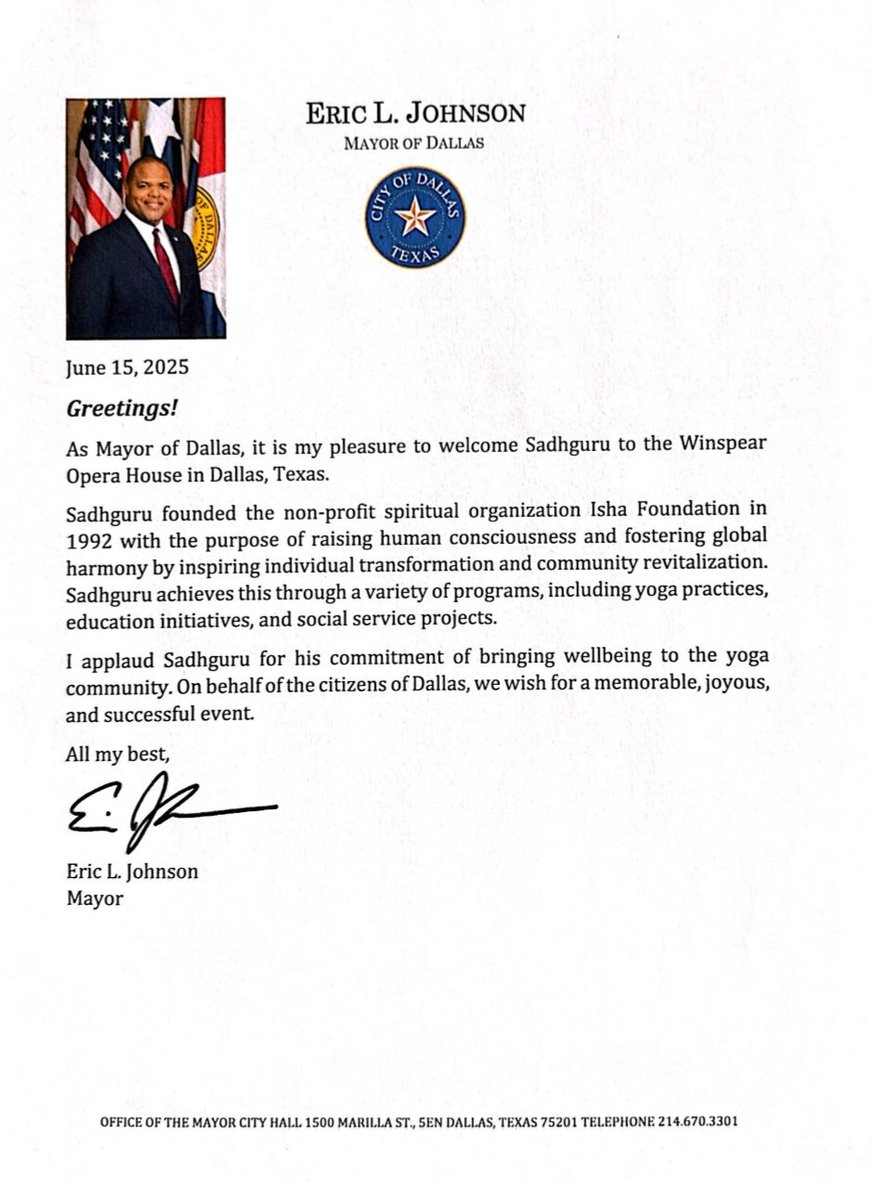 Dear Mayor Johnson, it’s my honor and pleasure to be in your wonderful city of Dallas, among the most culturally and economically vibrant cities in the Nation. Thank you for your warm welcome. The people of Dallas have responded to us with utmost enthusiasm and joy. With much