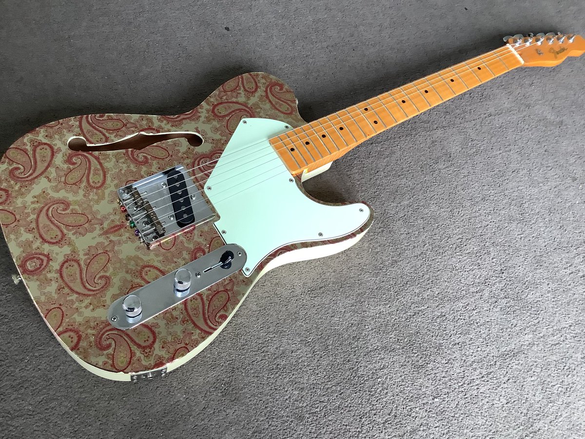 Turned this tele into a paisley today. Printed a paisley pattern onto gold self adhesive vinyl and stuck it on……….pretty happy with the result