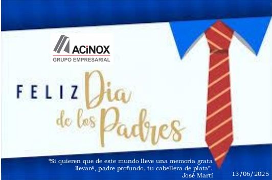 otero_reinier's tweet photo. 🧔Feliz Día de los Padres para toda #Cuba, especialmente para los del @MindusIndustria, @GAcinox, @EmpresaAcero, @AcinoxT, @AcinoxComercial, @derivad45569, @refractarioshab, #ELEKA y del #CISNicaro   
🧔👉https://t.co/dbD8uRVNXz
👈 https://t.co/d5r2lc6lHa