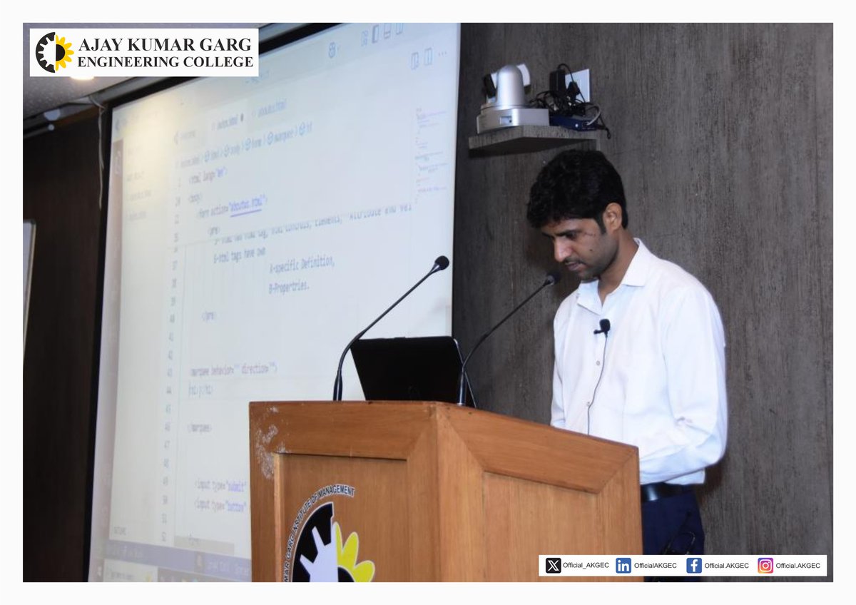 AKGEC MCA Department held a 3-day workshop on “Enterprise Web Applications” for 1st-year students, offering hands-on training in Nodejs and AngularJS under expert guidance to boost industry-ready skills.
