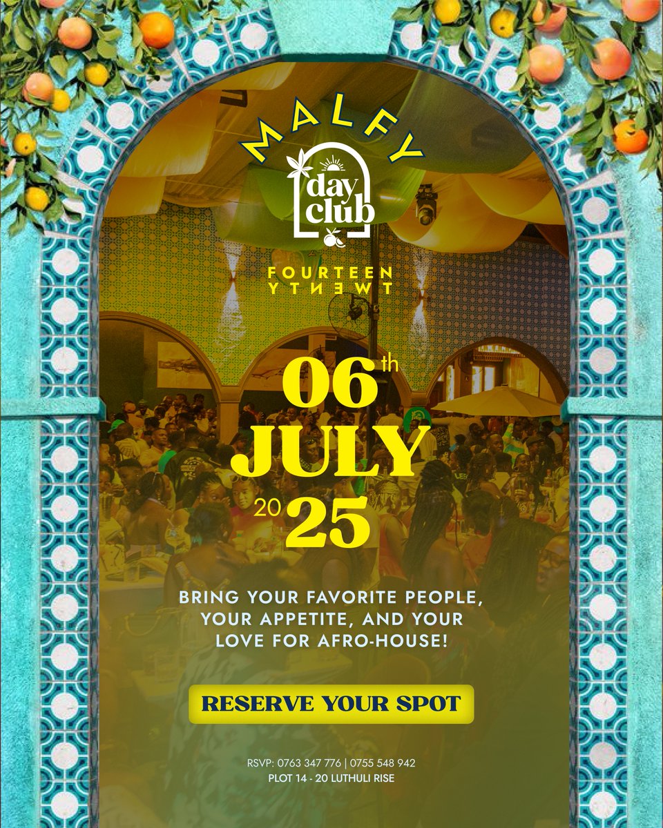 Sip, savor, and sway! 🍋💛 Malfy Day Club on July 6th, 2025, brings the ultimate Sunday, think: great company, epic food, zesty Malfy Gin cocktails, and Afro-House beats! 

(11 AM - 5 PM) admission is by reservation only.

Reserve: 0763 347 776 | 0755 548 942

#imaginamalfy