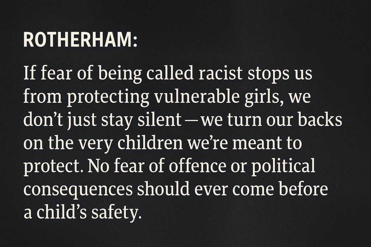 #Rotherham: A national betrayal. Girls were raped because authorities feared racism accusations.
In 2025, a national inquiry must be conducted.
linkedin.com/pulse/rotherha… <a href="/ANEETAPREM/">ANEETA PREM</a> <a href="/FreedomCharity/">Freedom</a> <a href="/SkyNews/">Sky News</a> <a href="/BBCNews/">BBC News (UK)</a> <a href="/guardiannews/">Guardian news</a>