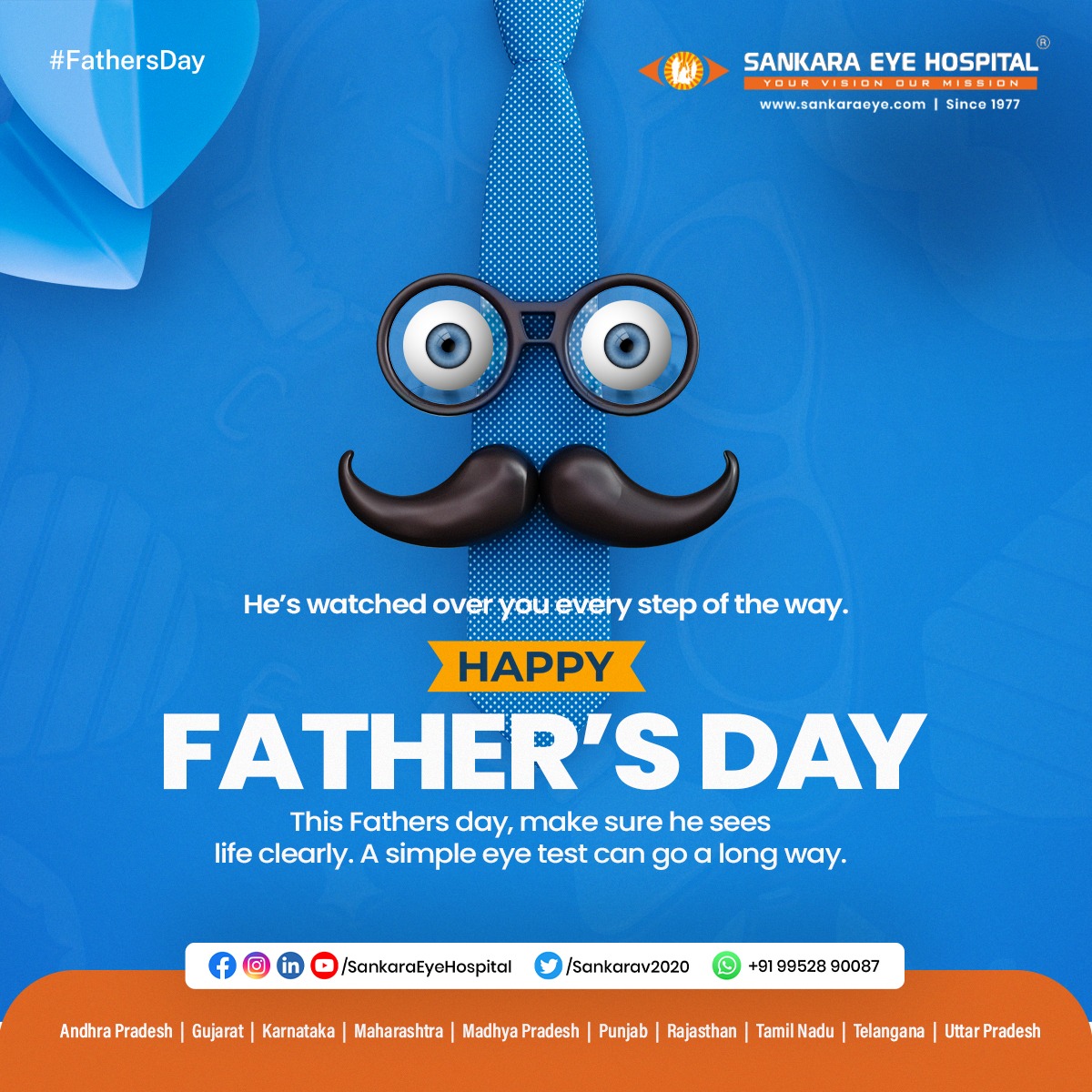 Happy Father’s Day
He’s been your guiding light—let’s protect his sight.
This Father’s Day, show your love with the gift of healthy vision.
A quick eye check-up can make all the difference.

 #HappyFathersDay #HealthyEyesHappyHeart #SankaraEyeHospitals #EyeCareForDad