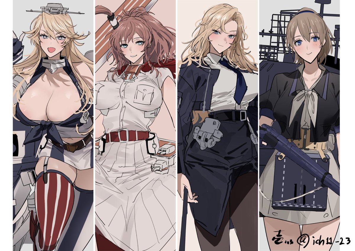 ich11_23's tweet image. 最近の描いたアメ艦立ち絵シリーズまとめてみた