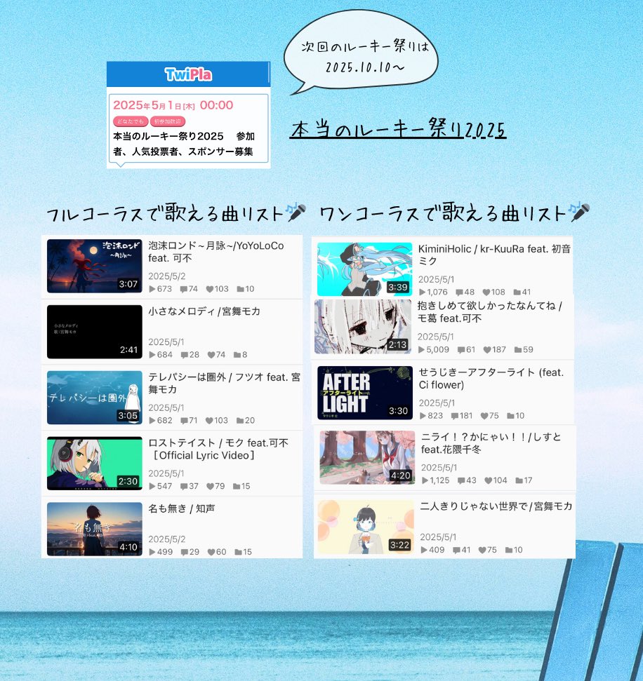 15時～ ルーキー祭りの曲歌います🎤✨
お時間あえばぜひぜひ(っ ॑꒳ ॑c)