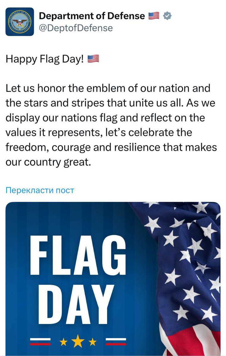The Pentagon congratulated Americans on Flag Day by posting an image featuring Russian tricolors.