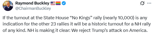 Conservativeind's tweet photo. Not one NH Democrat rally or protest has EVER been grassroots. Not. One. They are ALL funded by out-of-state left-wing billionaires who hate America and who especially hate Granite Staters #NHpolitics #FACTSMatters #DumpALLDemocrats #NoKingsDay https://t.co/cSpHxFrPKV