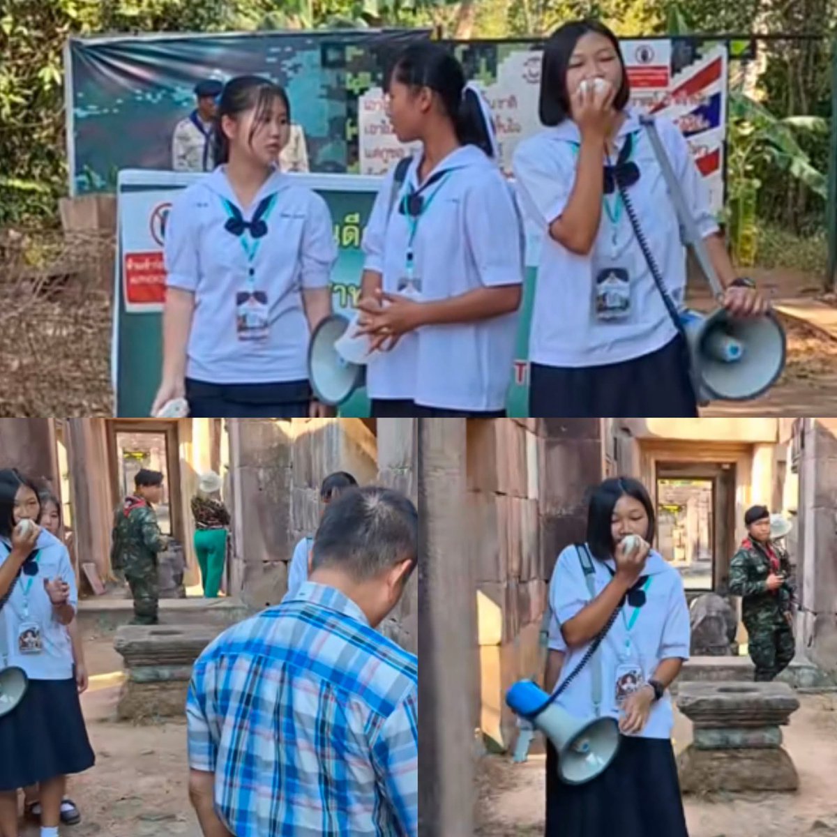 "ลูกหลานไทย คือเจ้าของแผ่นดินนี้"

ท่ามกลางกลุ่มนักท่องเที่ยวและทหารรักษาความปลอดภัย
เสียงตามสายจากเด็กนักเรียนหญิงดังสะท้อนไปทั่วปราสาทตาเมือนธม

เธอไม่ได้มาเพื่อเที่ยว แต่ทำหน้าที่เป็น #ไกด์ 

เพื่อ “บอกเล่า” เรื่องราวของแผ่นดิน ของปราสาท และของชาติ

ด้วยความกล้าแสดงออก