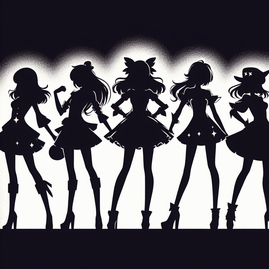 WasabiVaio's tweet image. #Framepack　で踊るシルエットガール    #FramePackVideo2LoopVideo 

横一列にまっすぐ5人並んだ魔法少女のシルエット　シンプル　フラットカラー　かっこいいポーズ